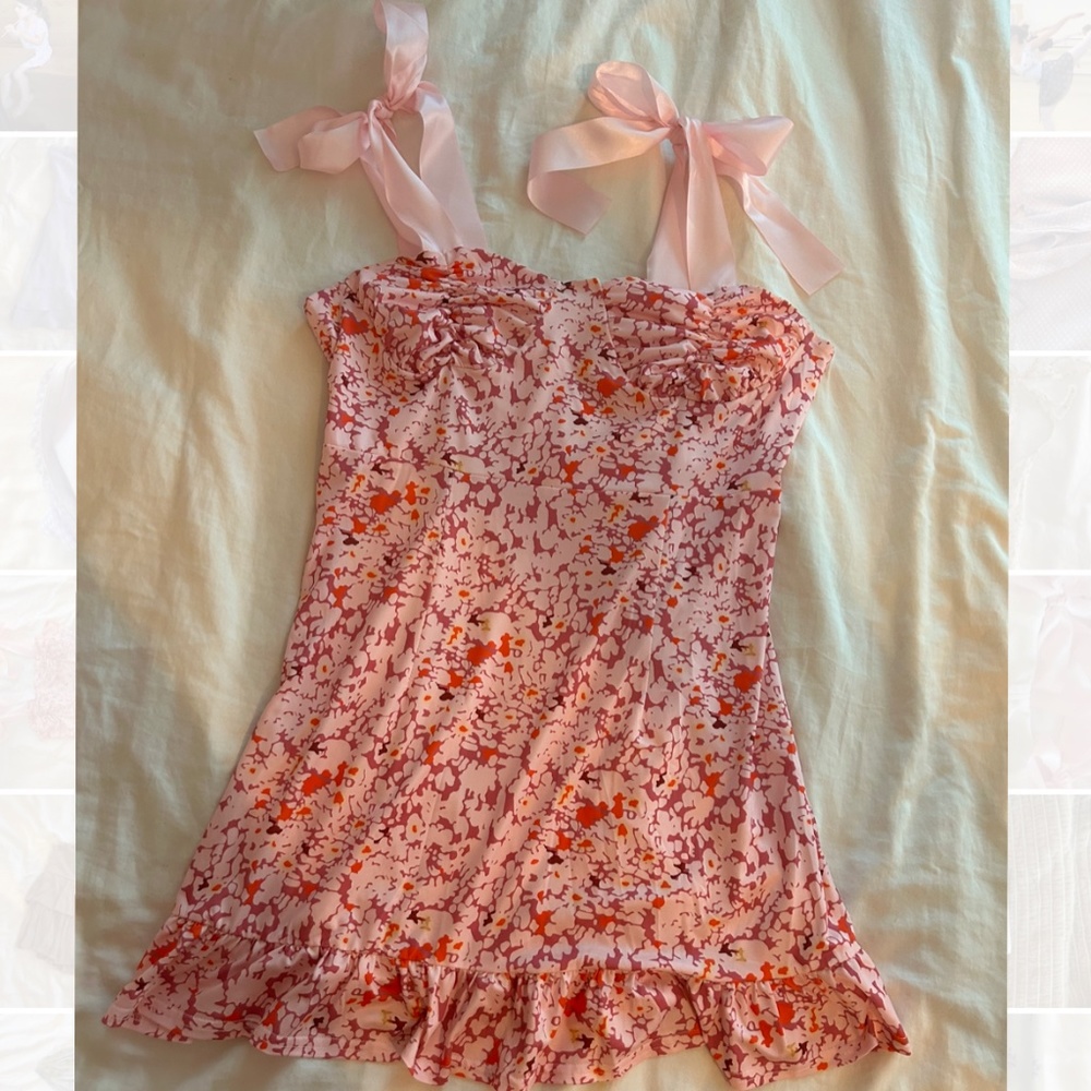 Nickilam Pink Floral Ruffle Trim Mini Dress